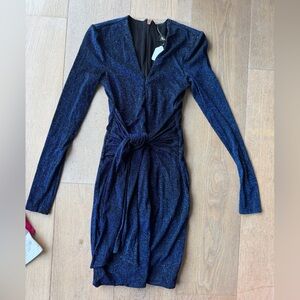 Nordstrom Navy Sparkle Twist-Front Long Sleeve Dress